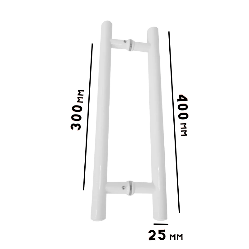 PUXADOR H TUBULAR 400MM X 300MM ENTRE FUROS PARA PORTAS DE VIDRO